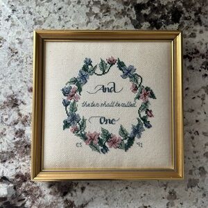 Floral Embroidery Art in Gold Frame